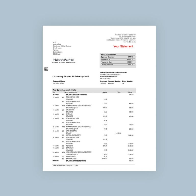 Buy a Fake HSBC Bank Statement From FakeDocuments.com