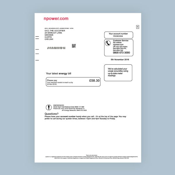 utility bill pdf uk